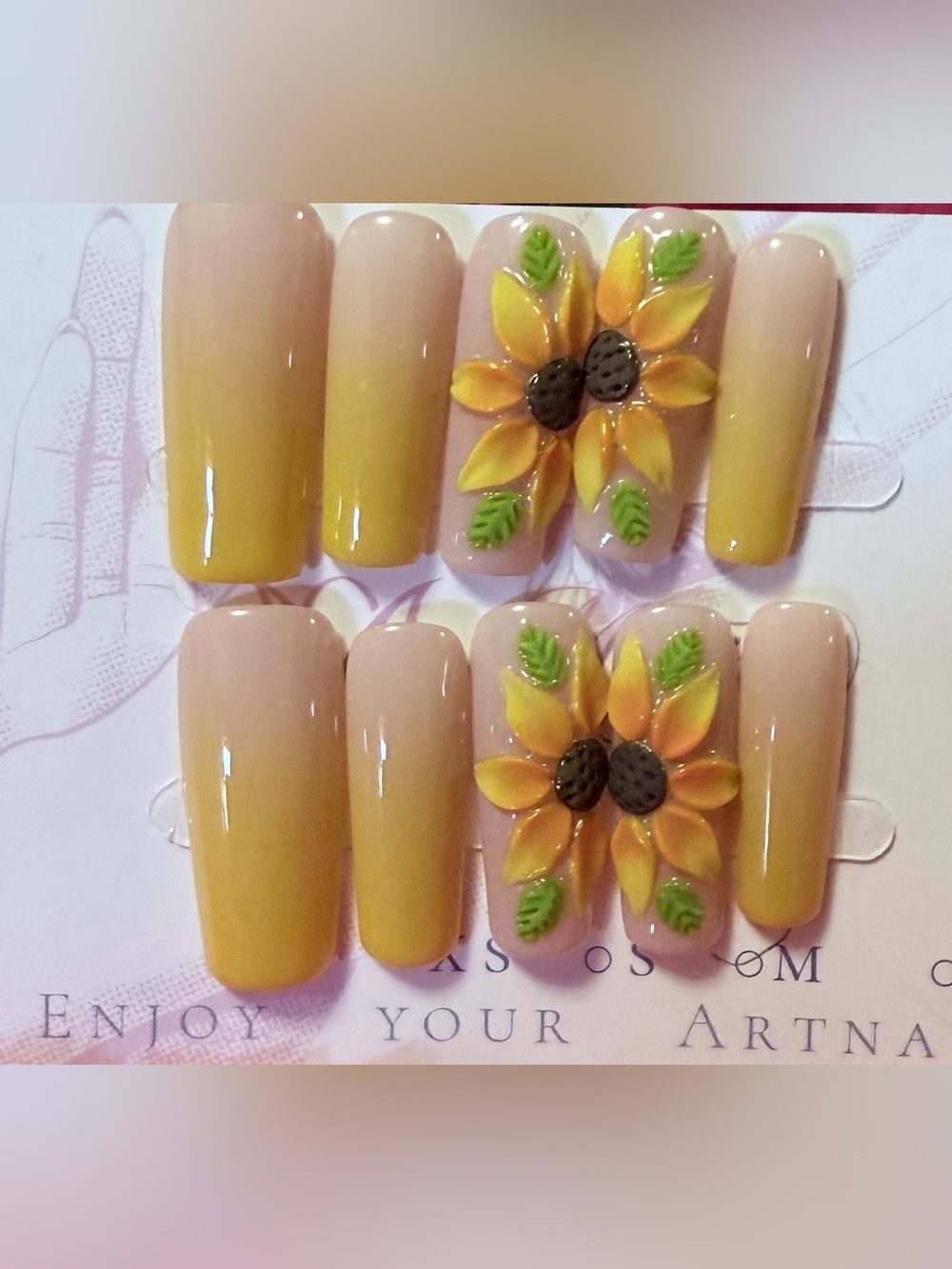 Sunflower 3D Press-On Nails – Yellow Floral Design